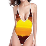African Savanna Sunset Print One Piece High Cut Swimsuit