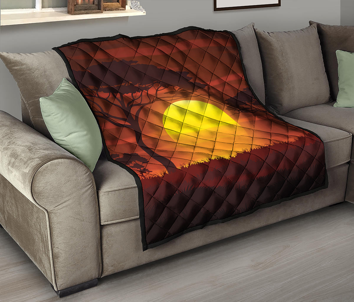 African Savanna Sunset Print Quilt