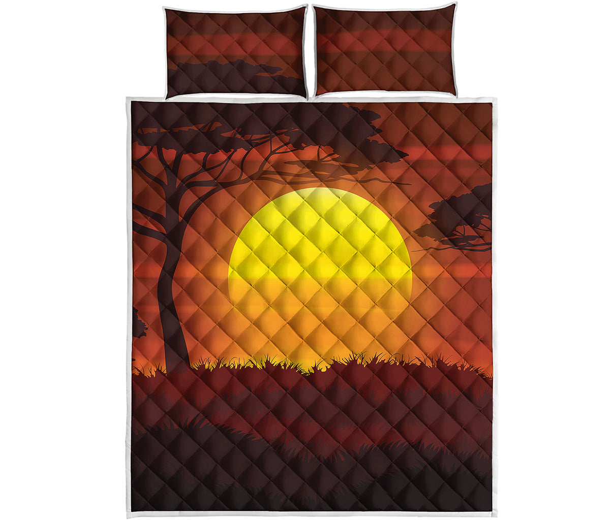 African Savanna Sunset Print Quilt Bed Set