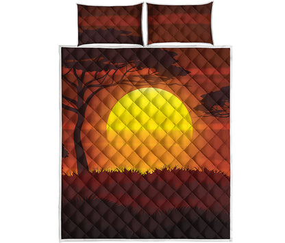 African Savanna Sunset Print Quilt Bed Set