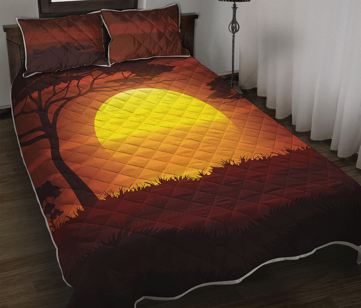 African Savanna Sunset Print Quilt Bed Set