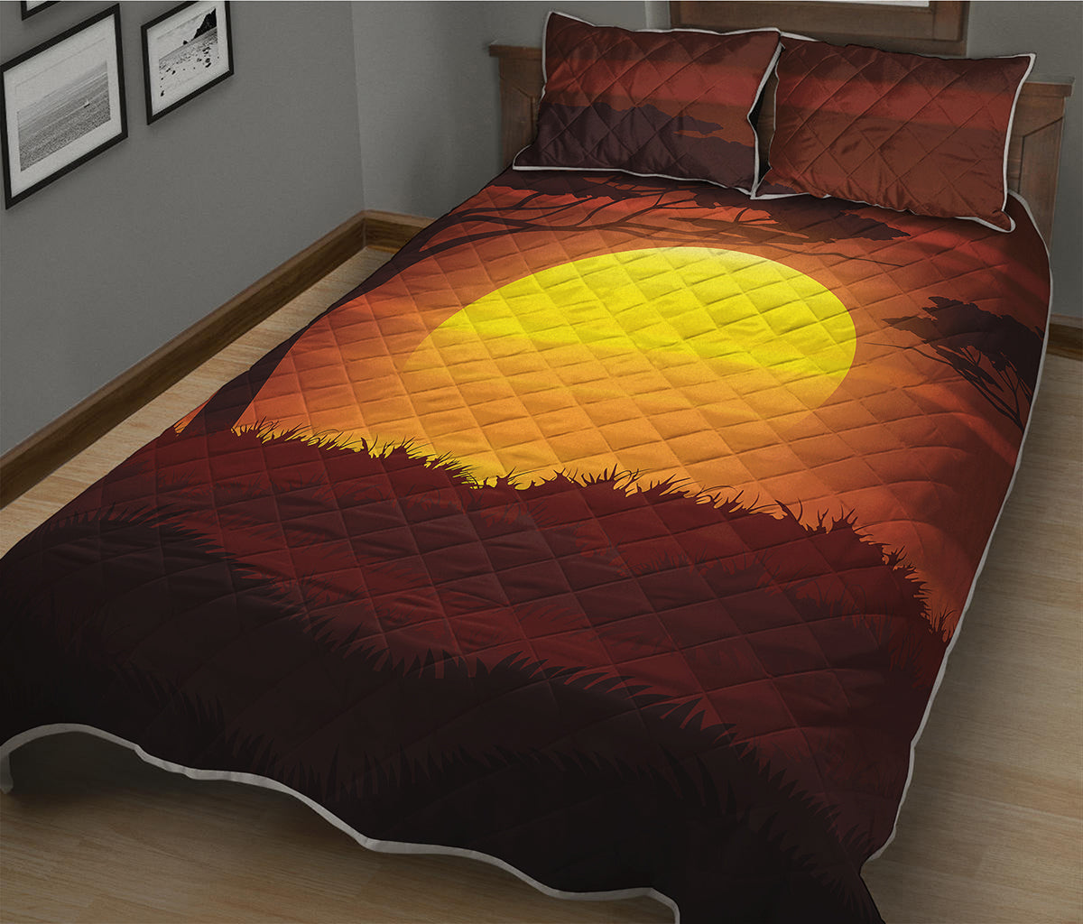 African Savanna Sunset Print Quilt Bed Set
