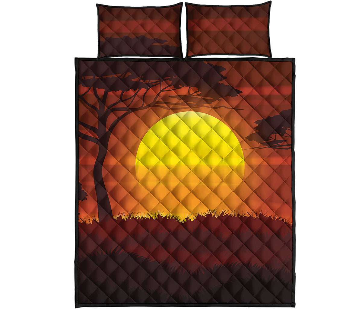 African Savanna Sunset Print Quilt Bed Set