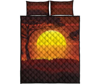 African Savanna Sunset Print Quilt Bed Set