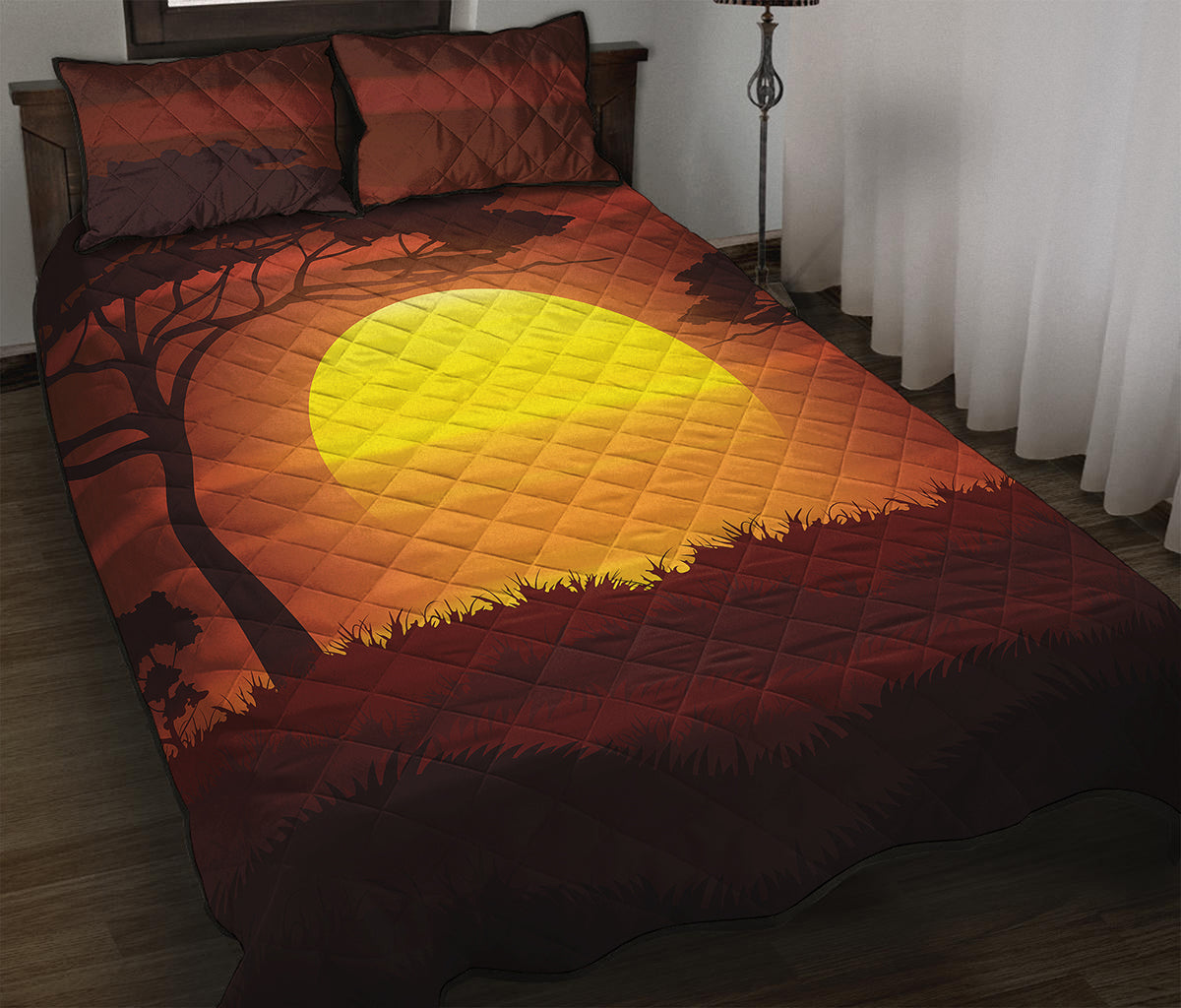 African Savanna Sunset Print Quilt Bed Set