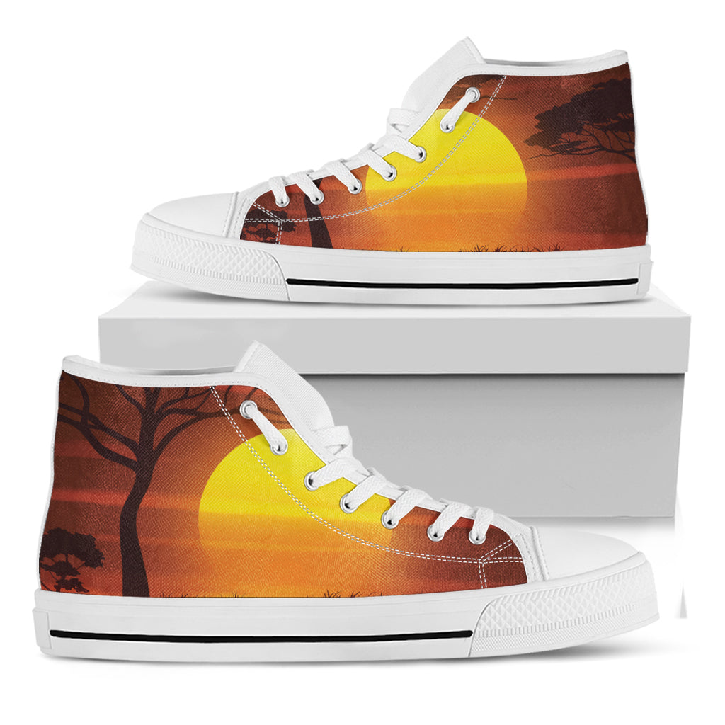 African Savanna Sunset Print White High Top Shoes
