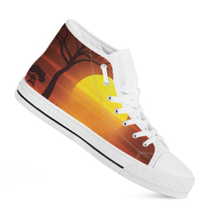African Savanna Sunset Print White High Top Shoes