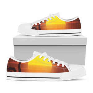 African Savanna Sunset Print White Low Top Shoes