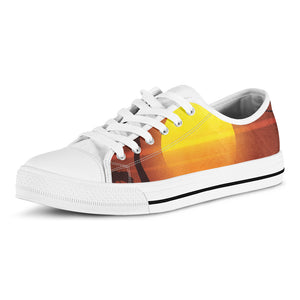African Savanna Sunset Print White Low Top Shoes