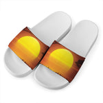 African Savanna Sunset Print White Slide Sandals