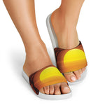 African Savanna Sunset Print White Slide Sandals