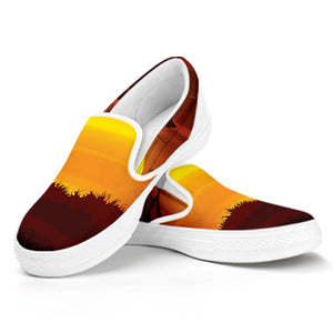 African Savanna Sunset Print White Slip On Shoes