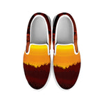 African Savanna Sunset Print White Slip On Shoes