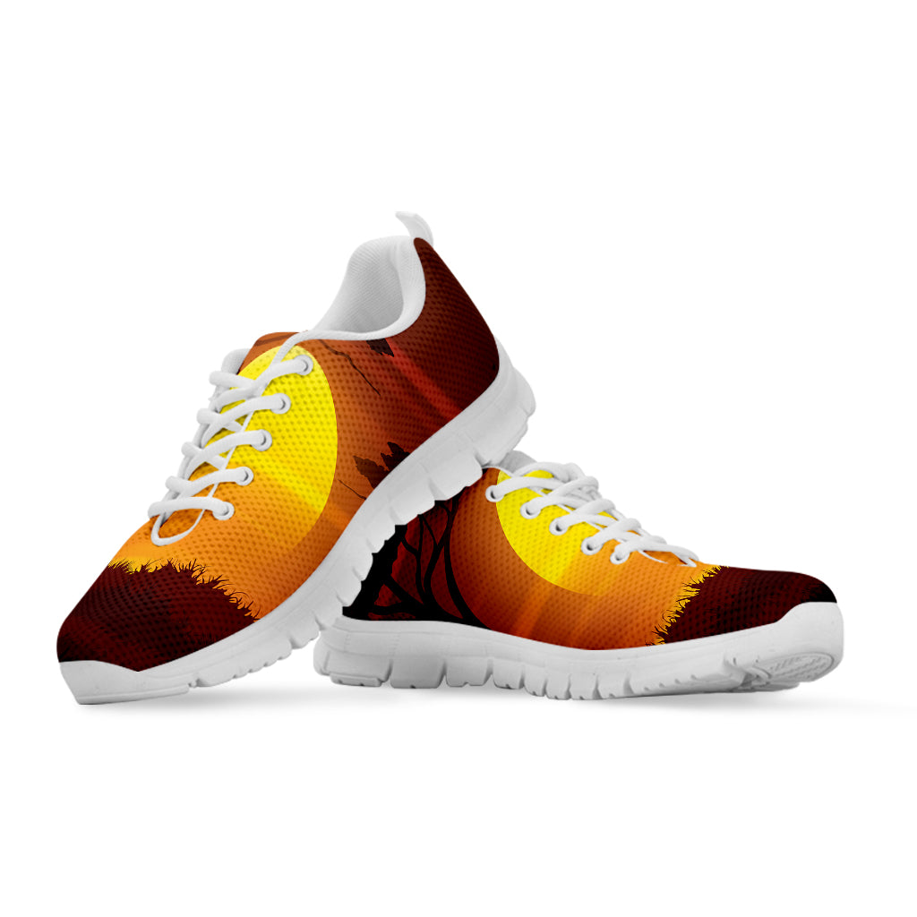 African Savanna Sunset Print White Sneakers