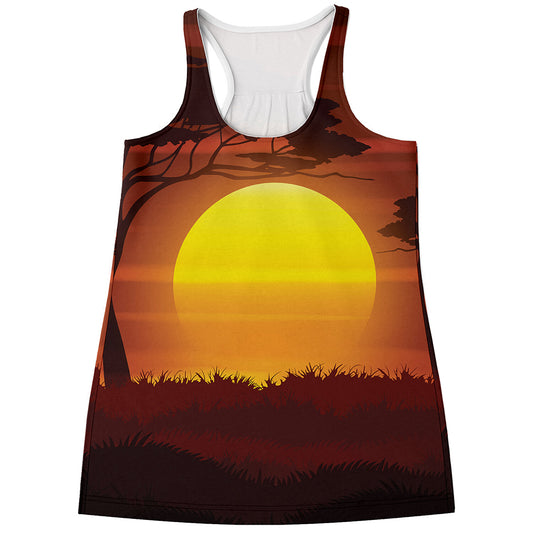 African Savanna Sunset Print Women's Racerback Tank Top