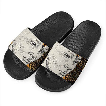 African Style Print Black Slide Sandals