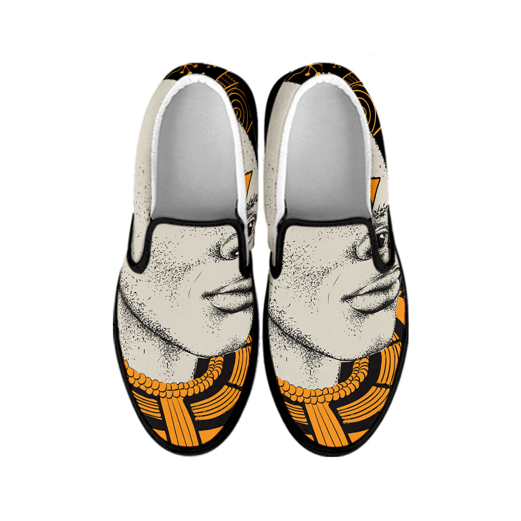 African Style Print Black Slip On Shoes