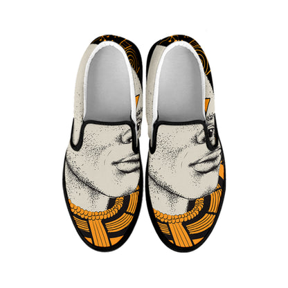 African Style Print Black Slip On Shoes