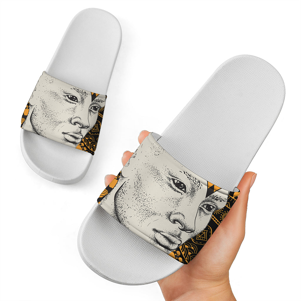 African Style Print White Slide Sandals