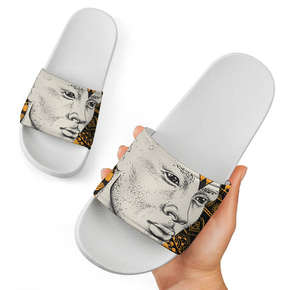 African Style Print White Slide Sandals