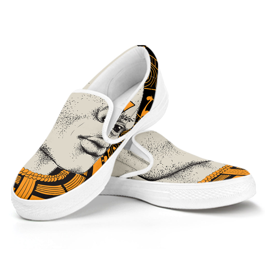African Style Print White Slip On Shoes