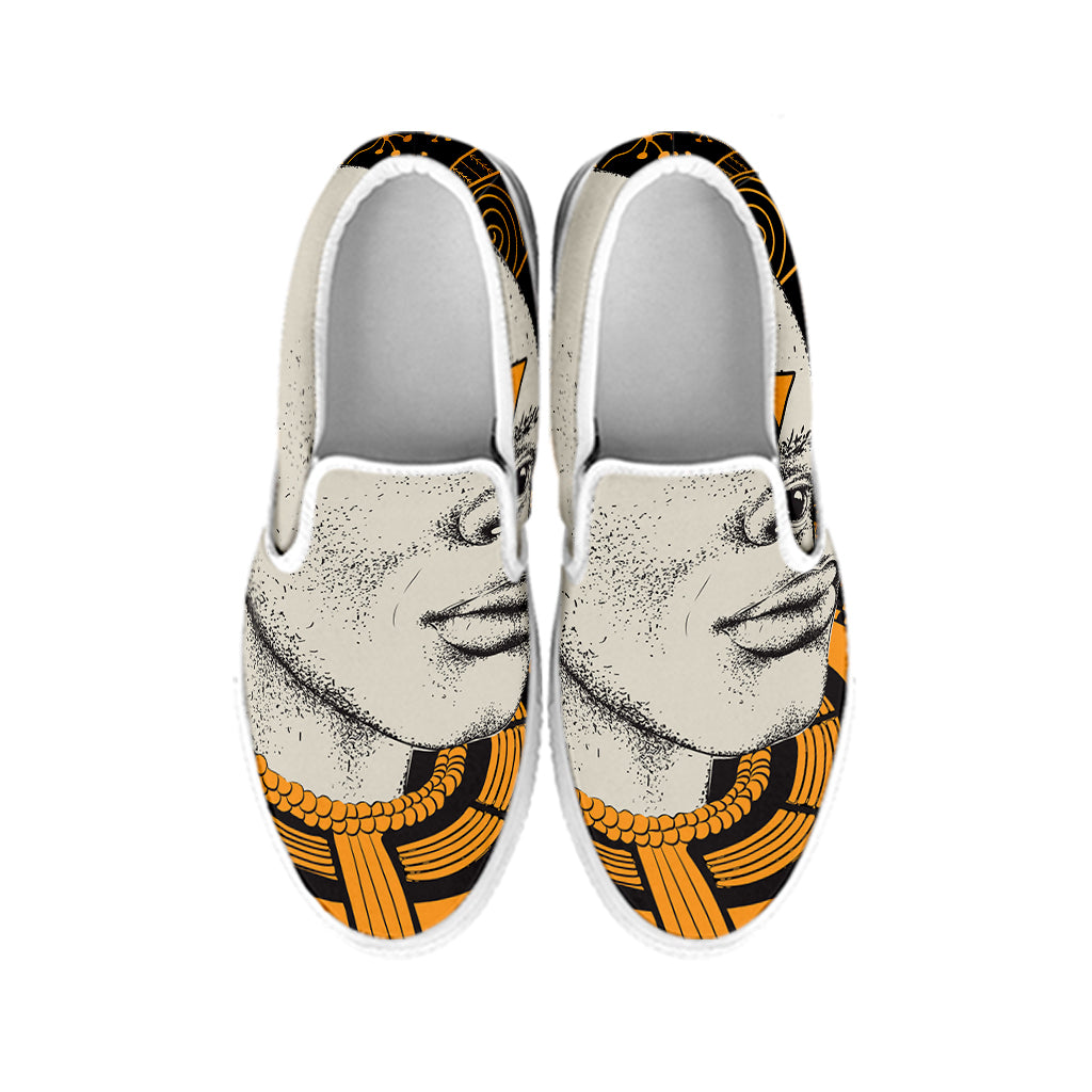 African Style Print White Slip On Shoes