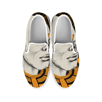 African Style Print White Slip On Shoes