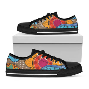 African Sun Print Black Low Top Shoes