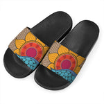African Sun Print Black Slide Sandals