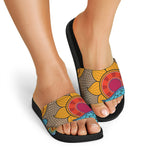 African Sun Print Black Slide Sandals