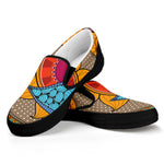 African Sun Print Black Slip On Shoes