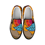 African Sun Print Black Slip On Shoes