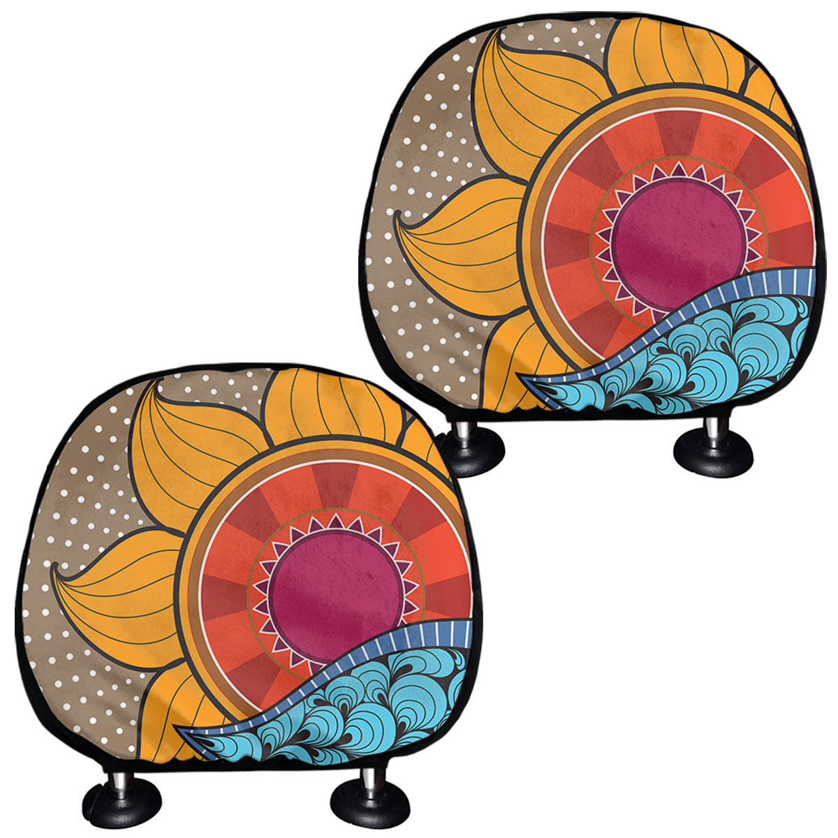 African Sun Print Car Headrest Covers