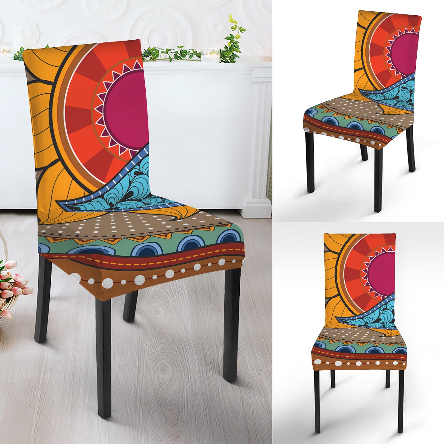 African Sun Print Dining Chair Slipcover