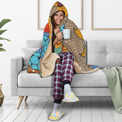 African Sun Print Hooded Blanket