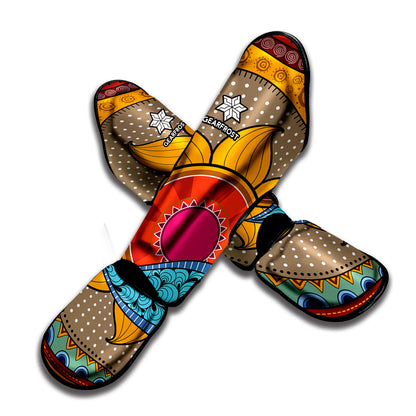 African Sun Print Muay Thai Shin Guard