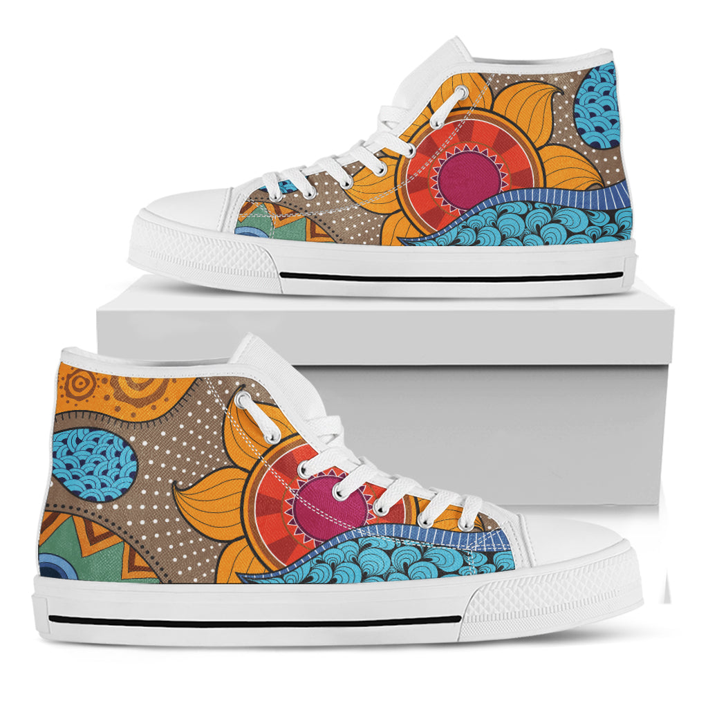 African Sun Print White High Top Shoes