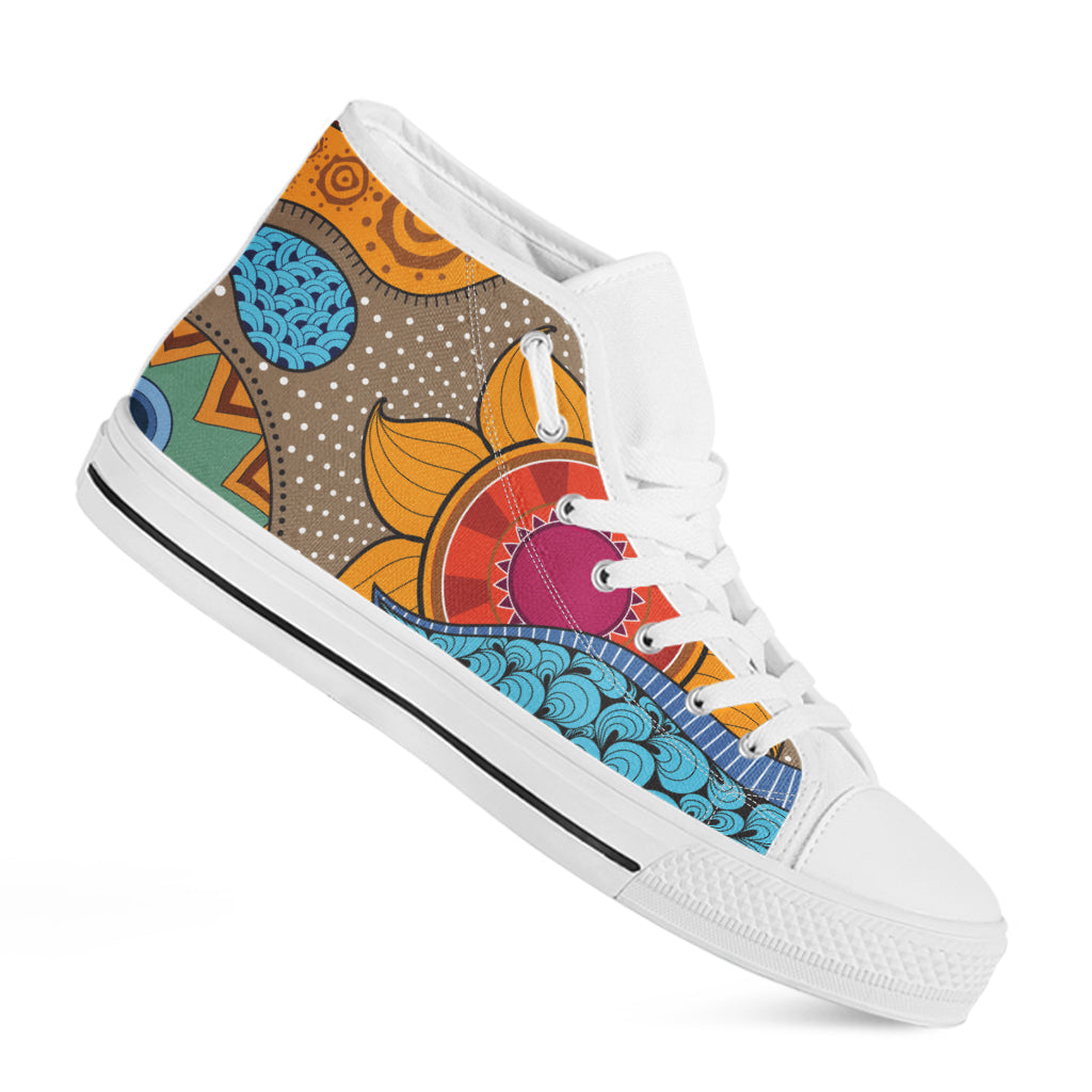 African Sun Print White High Top Shoes