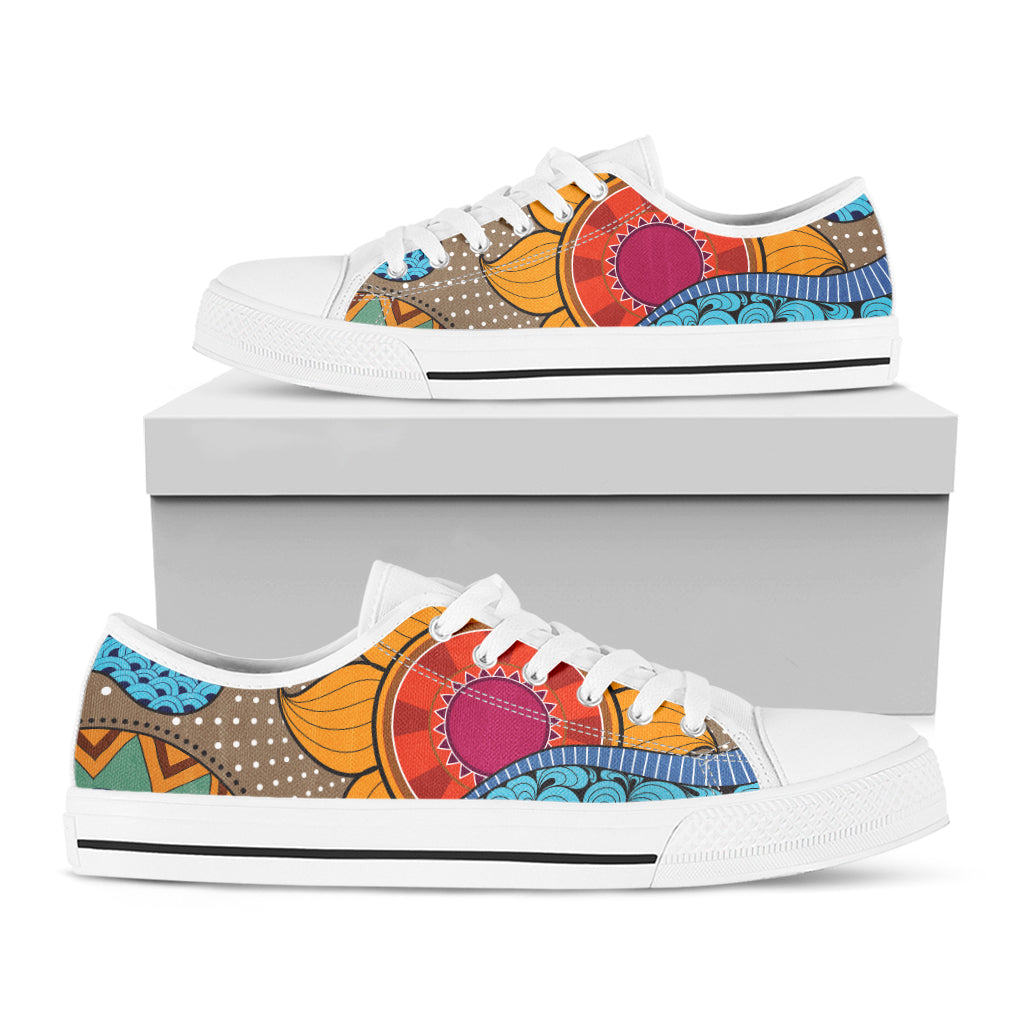 African Sun Print White Low Top Shoes