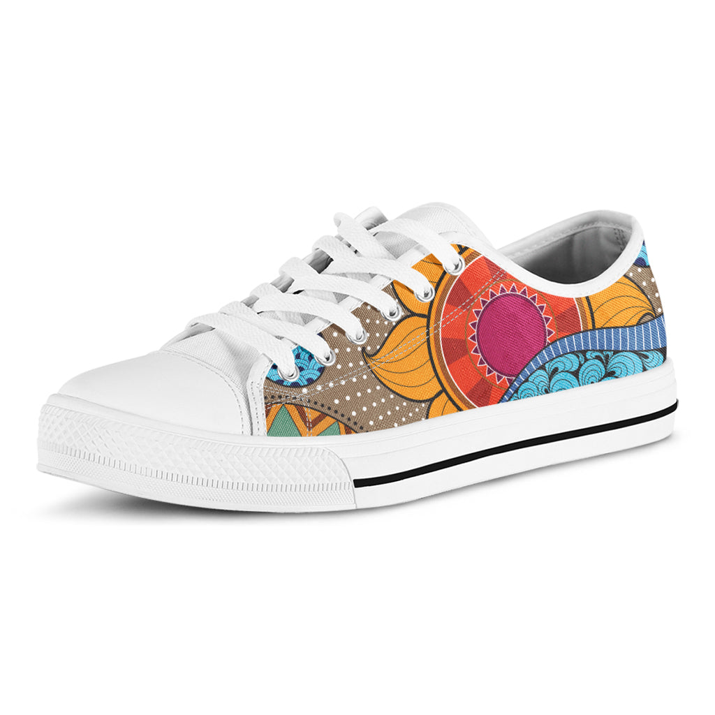 African Sun Print White Low Top Shoes