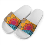 African Sun Print White Slide Sandals