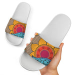 African Sun Print White Slide Sandals