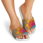 African Sun Print White Slide Sandals