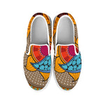 African Sun Print White Slip On Shoes
