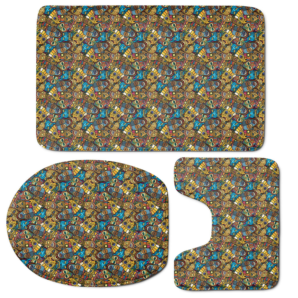 African Totem Masks Pattern Print 3 Piece Bath Mat Set