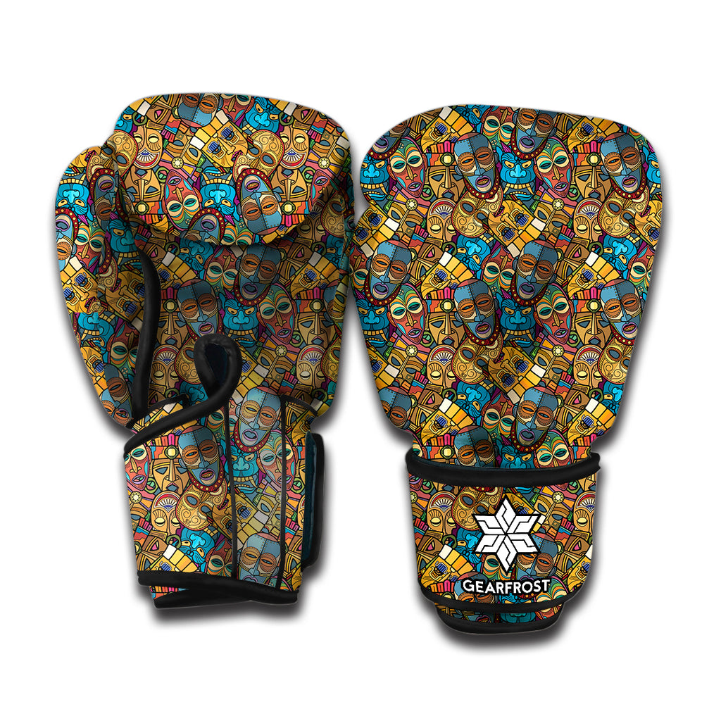 African Totem Masks Pattern Print Boxing Gloves