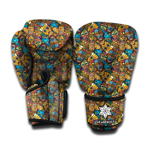 African Totem Masks Pattern Print Boxing Gloves