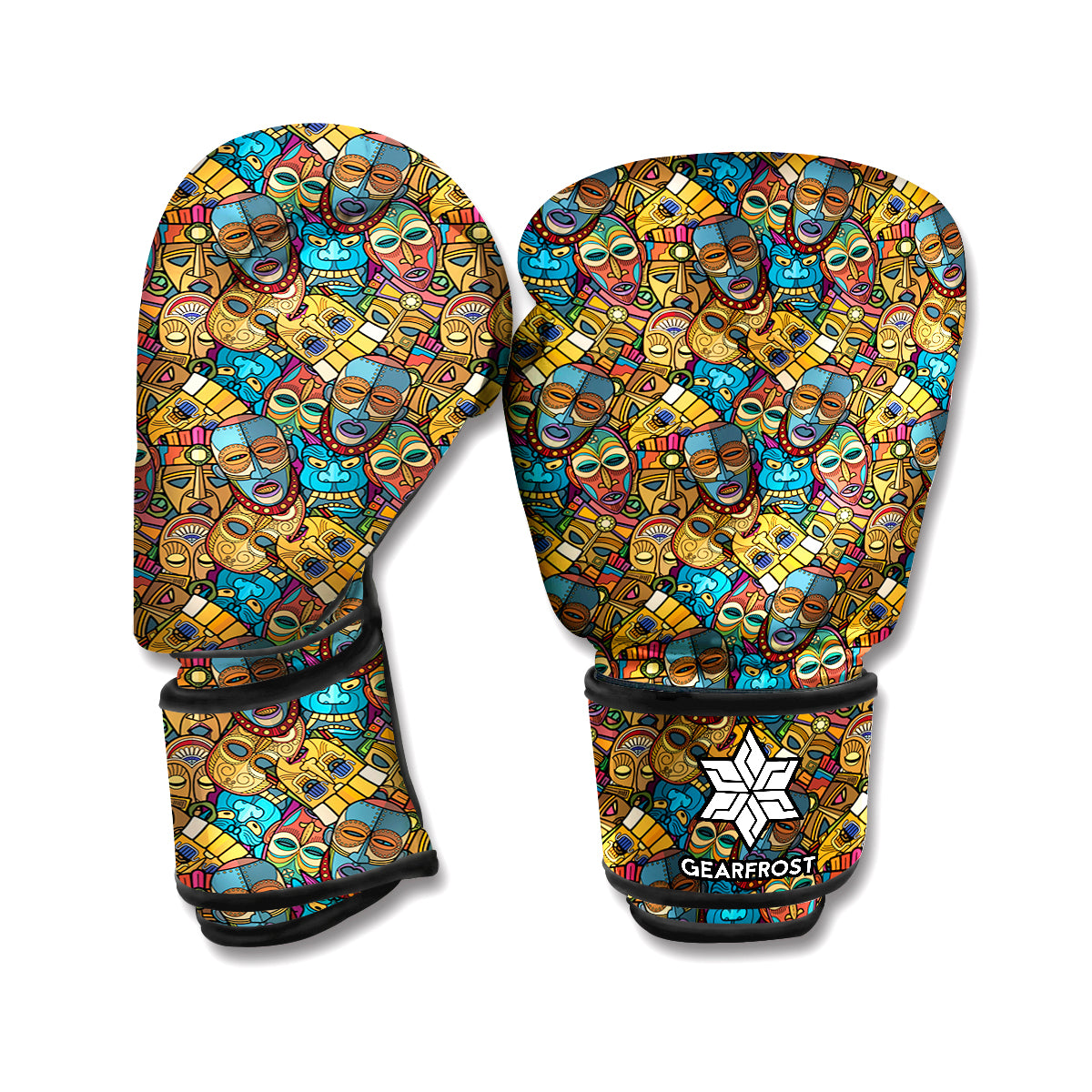 African Totem Masks Pattern Print Boxing Gloves