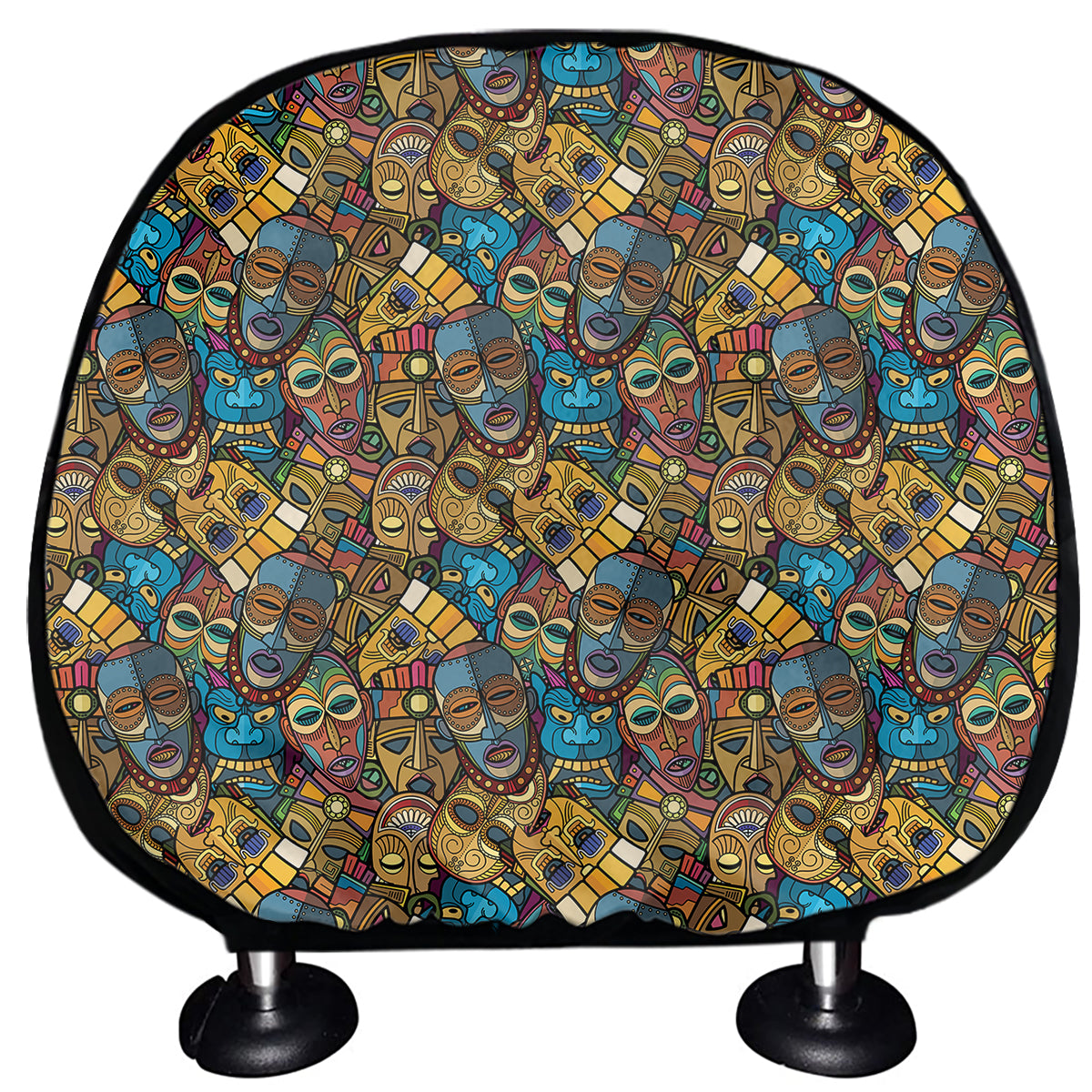 African Totem Masks Pattern Print Car Headrest Covers