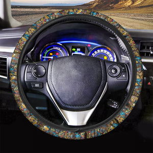 African Totem Masks Pattern Print Car Steering Wheel Cover